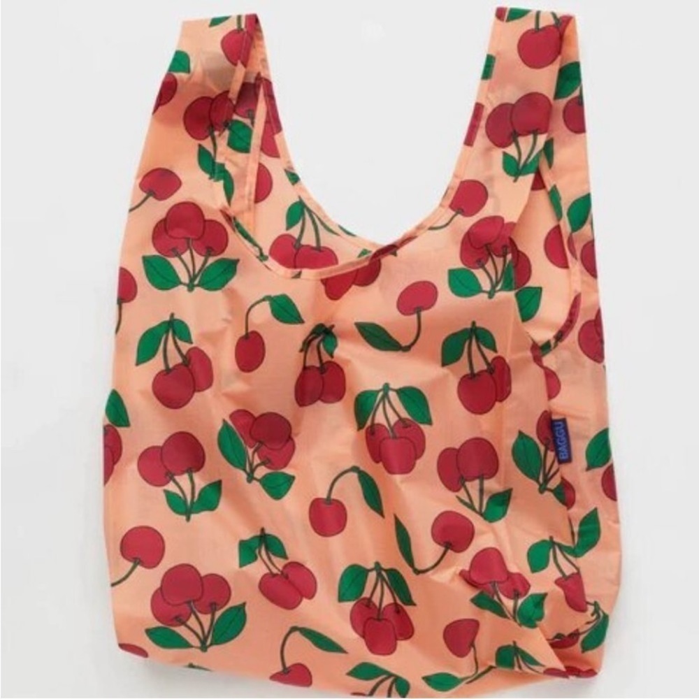 NWT BAGGU Standard Reusable Bag Sherbet Cherry Peach - Picture 3 of 6